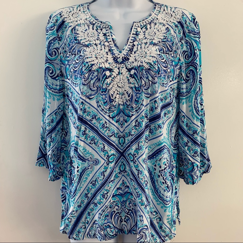 Charter Club Embroidered Lightweight Print Top